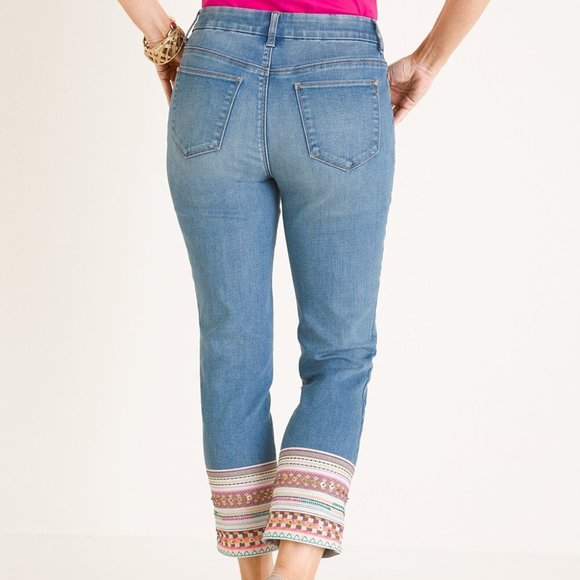 CHICO'S Embellished-Hem Girlfriend Crop Jeans 4 - Picture 2 of 13